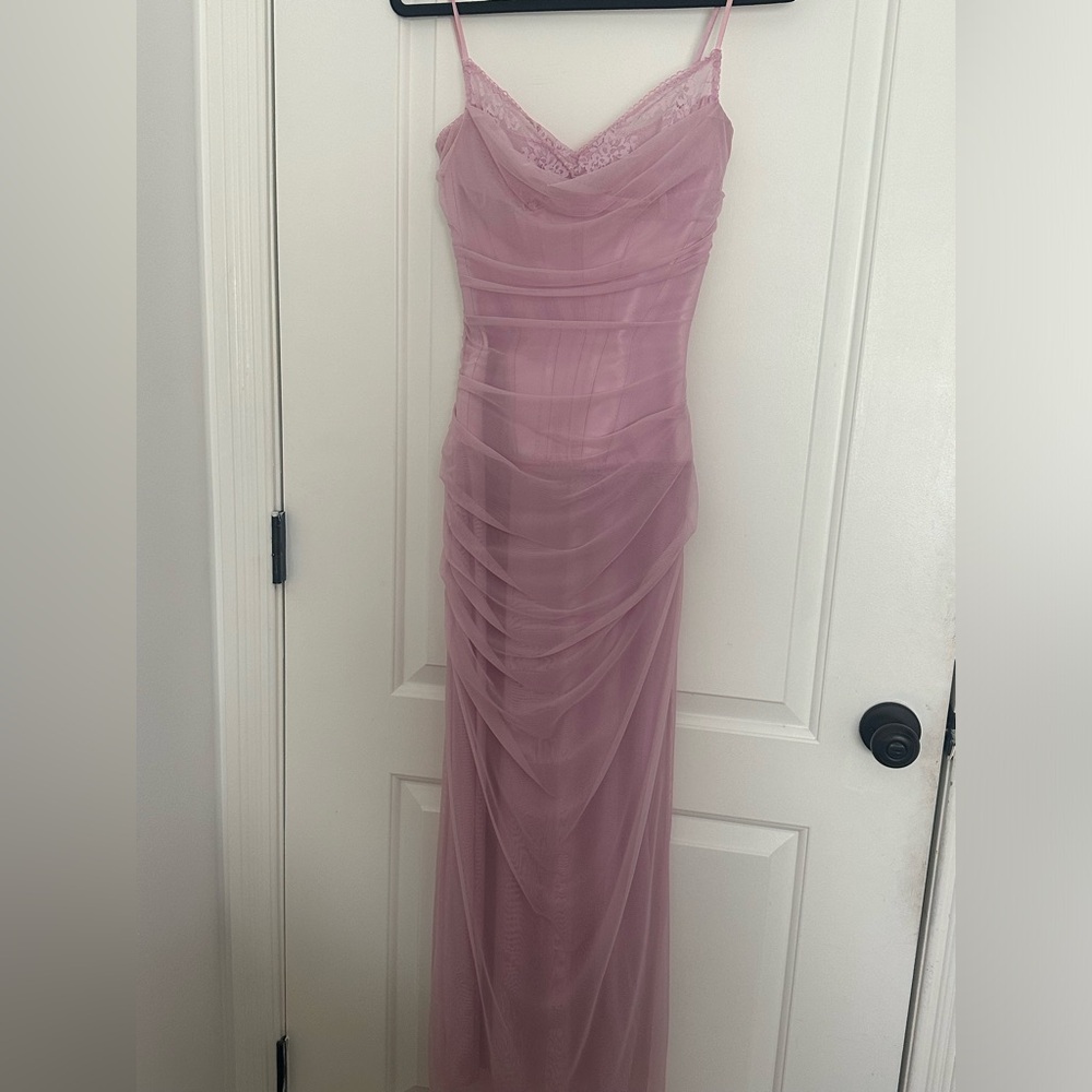 House of CB Pink Ruched Maxi Gown for Weddings